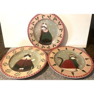 3 Oneida Fiddlesticks Holiday Cat  8.25" Plates   # 2344